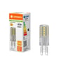 LEDVANCE LED PIN klar pære med G9 sokkel, 4.5W, 600lm, 2700K, på hvid baggrund med energimærke.