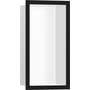 Hansgrohe XtraStoris Individual vægniche med matsort designramme, fremstillet i rustfrit stål, viser produktets dybde og dimensioner på 300/150/100mm.