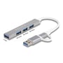 DeLock 4-port slim USB-hub set skråt med fire USB-porte og USB-A-stik; hastighederne er vist ved portene.