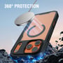4smarts Urban Pro flipcase sidder på en orange telefon, mens en magnetisk skive nærmer sig bagsiden.