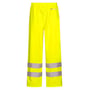 Hele Lyngsøe Rainwear FR-LR52 regnbuksen i gul, størrelse XS, ses forfra med elastisk talje og refleksbånd ved benene.