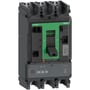 Schneider Electric ComPacT NSX400H 3-polet maksimalafbryder med MIC23M/320 relæenhed, vist fra siden i mørkegrå med grøn betjeningsknap.