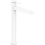 Hansgrohe Finoris 1-grebs håndvaskarmatur, 208mm fremspring, mat hvid overflade og ComfortZone 260. Vandhanen er stilren og moderne med en bred, flad tud.