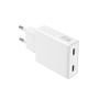 4smarts PDPlug Slim Dual-vægoplader set skråt med to USB-C-porte og europæisk stik i hvidt design.