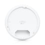 Ubiquiti U7 Pro WiFi 7 AP bagside, viser monteringsdetaljer og serienummer i hvid plast.