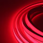 LEDlife AnyCut Neon Flex LED strip i rød, tæt på en opkrænset spole med glødende lys, der viser den 10x10mm profil.
