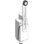 Schneider Electric endestop XCKD med M12 stik, Zamak-materiale og en justerbar metalarm med rulle. Detaljeret fremvisning af produktet.