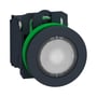 Schneider Electric Harmony XB5/ZB5 flush lampetryk i hvid med 230V LED, 1NO+NC kontakter og grøn ring.