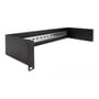 Vinklet overblik af sort DeLock 19" 2U DIN-skinne panel med monteringshuller.