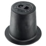 AVK fast gadedæksel på 130 mm set skråt ovenfra med sort, konisk hus, bred fod og sort prop med firkantet greb.