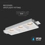V-TAC Pro firkantet 3xGU10 lampe med IP20 rating, der er kompatibel med GU10 spots, men uden pærer.