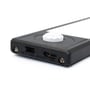Nærbillede af skabslysets ende med afbryder (OFF-ON-AUTO), PIR-sensor og mikro-USB port til opladning.