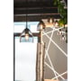 SLV FITU loftroset i mat sort indgår i ophænget af glaspendler i et lyst rum med grønne planter.