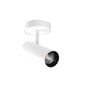 Hvidt SG Armaturen Tube Mini S LED spot, 17W, 2700K, med justerbar lampehoved på hvid loftroset.