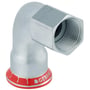 Geberit Mapress FZ el-forzinket overgangsvinkel 90 grader, 28mm x 1/2" muffe med rødt Geberit logo.