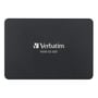 Nærbillede af Verbatim Vi550 S3 SSD, der viser SATA-datakontakter og strømstik på bagsiden.