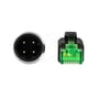 DeLock-netværkskabel med firepolet M12-stik og RJ45-stik vist forfra; RJ45-stikket har grønne dele.
