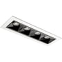 SG Armaturen Inspire R 150 downlight i hvid med fire sorte, rektangulære reflektorer og indbyggede LED-lys.