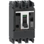 Set fra siden, Schneider Electric ComPacT NSX400NA DC lastadskiller viser dimensioner og tilslutningspunkter for 400A og 750VDC.