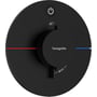 Hansgrohe ShowerSelect Comfort termostatbatteri i mat sort med 155mm rund roset og Select-betjeningsknap.