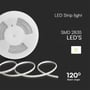 Nærbillede af V-TAC LED stribe med teksten 'SMD 2835 LED'S' og angivelse af 120 graders spredning.