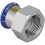Geberit Mapress overgangsflange i rustfrit stål med 15 mm presmuffe og 1/2" indvendigt gevind.