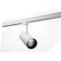 SG Armaturen Tube Eco LED-skinnespot set længere fra, monteret på en hvid skinne med reflektoren vendt fremad.