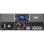 Eaton 9PX3000RT online-UPS på 3000 VA og 2700 W vist forfra og bagfra med display og tilslutninger.