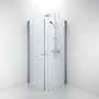 Contura Shower Space lige dør med mat aluminiumsprofil og klart glas på 77 cm, med brusehoved og armatur.