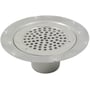 Blücher Circle gulvafløb i rustfrit stål, lodret Ø75 mm afløb med perforeret rist, designet til vinylgulve.