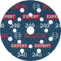 Bosch sliberondel EXPERT O780, Ø125 mm, K240, med blå baggrund og hvide huller, viser "BOSCH" og "EXPERT" tekst.