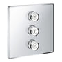 Grohtherm SmartControl Triple volume kontrol sæt i krom med tre drejeknapper med symboler til bruser og badekar.