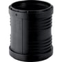 Geberit skydemuffe PP Silent i sort plast, 90 mm diameter, med indgraveret tekst og rillede ydersider.