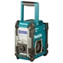 Makita XGT arbejdsradio med Bluetooth og DAB+ vist fra siden med detaljeret kontrolpanel og højttalergrill.