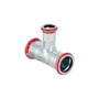 Geberit Tee FZ T-stykke i forzinket stål med tre presmuffer, 108-88,9-108 mm, til varme- og køleanlæg.