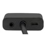 Bagsiden af Deltaco HDMI til VGA-adapteren med kabeltilslutning og to porte i enden.