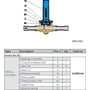 Diagram over Danfoss EVR 6 (NC) ventil med detaljeret oversigt over reservedels kit (A.C.) og tilhørende komponenter.