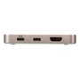 Aten USB-C 4K Ultra mini dock UH3235-AT set fra siden med DC-indgang, USB-C-porte og HDMI-port.