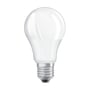 Ledvance CLA60 LED-pære på 8,5 W står lodret med den runde, hvide top og E27-gevindfatningen tydeligt vist.