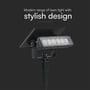 Nærbillede af V-TAC Pro LED væglampe med sort finish og synlige LED'er, fremhævet med teksten "stylish design".