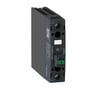 Schneider Electric solid state relæ, 1-faset, 20A, model SSD1A335BDC3, monteret på DIN-skinne med frontterminaler for input og belastning.
