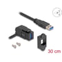 DeLock Keystone USB-kabel med Type-A hanstik og 45° panelport vises med monteringsramme, skruer og 30 cm-markering.