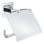 GROHE START CUBE toiletpapirholder i krom med låg, fremstillet af metal med blank overflade og kubisk vægplade.