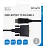 Deltaco DisplayPort til DVI-D-kabel i emballage med kabelstik og oplysninger om 2 meters længde.