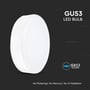 V-TAC GU53 LED pære med GX53 fatning, illustrerer holderen og dens egenskaber uden kviksølv og UV-stråling.