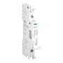 Sideprofil af Schneider Electric Acti9 iSD+OF kontakt, der viser mærket, modelbetegnelse og grøn indikator på hvid baggrund.
