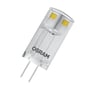 Ledvance LED Base PIN klar pære med G4 fatning og to guldfarvede LED-chips, 100 lumen og 0,9W.