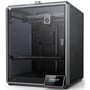Creality K1 Max FDM 3D-printer med lukket kabinet, touchscreen og synlig printmekanisme indefra, præsenteret på hvid baggrund.