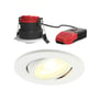 Ansell Lighting Prism Pro Kip DL 4xCCT LED downlight i hvid med separat driver, der viser kip-funktion og justerbar farvetemperatur.