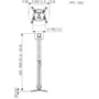 Vogels PPC 1555 loftbeslag teknisk tegning med dimensioner for teleskopisk justering fra 55-85cm og montageplade.